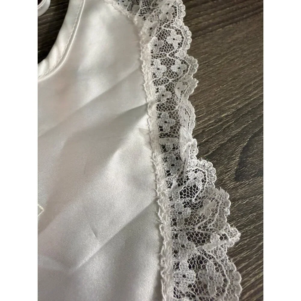 Vintage Satin Baptism Bib with Lace Trim